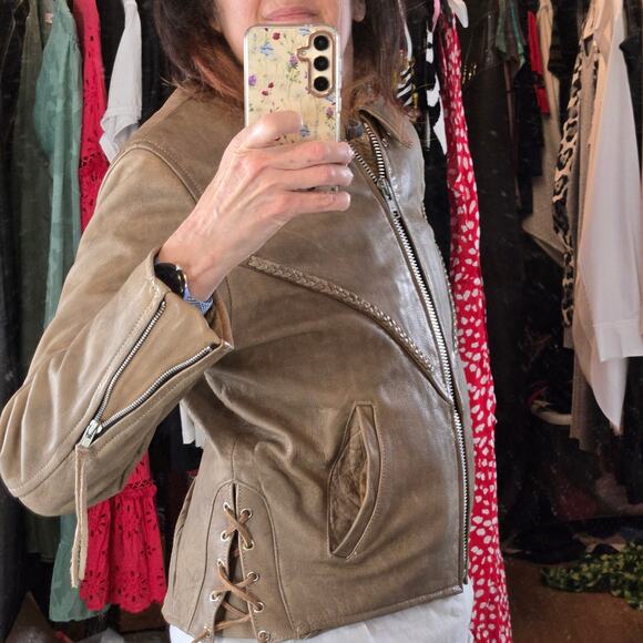 Hot Leathers Leather Biker Motorcycle Jacket Small tan brown - Picture 4 of 17